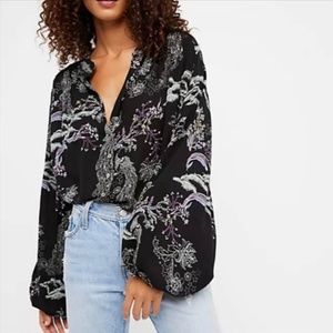 Free People Floral and Peacock Blouse
